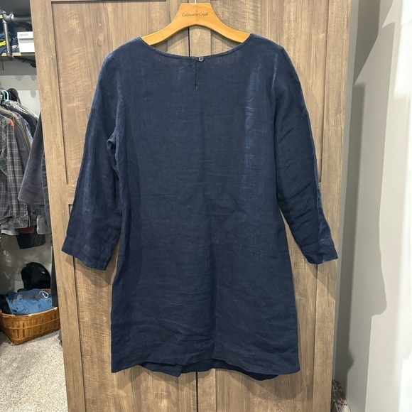 Studio 412 Linen Dress size small navy blue 3/4 sleeves pockets - Picture 2 of 10